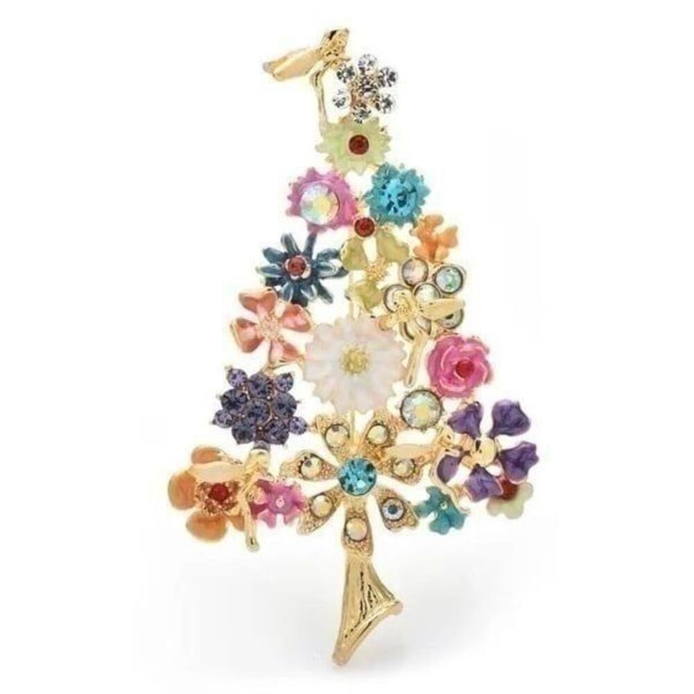 Christmas Flower Tree Women Children Vintage Brooch Gorgeous Corsage Enamel Pin
